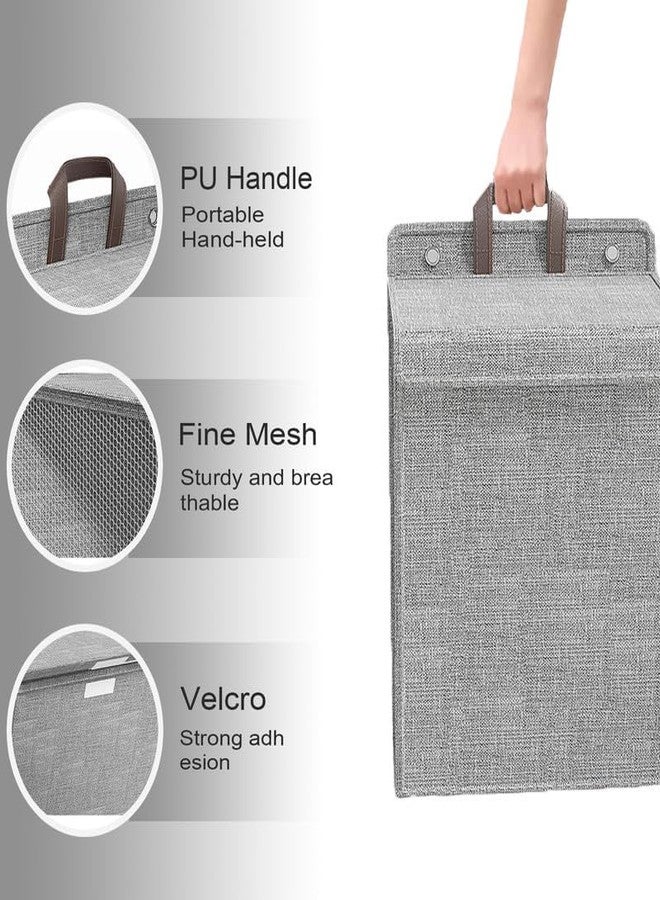 HELIMIX Wall Mounted Laundry Hamper Bag - Small Size (48x36x9 cm) Hanging Laundry Basket with Lid & Handle, Foldable Slim Dirty Clothes Storage Organizer for Bathroom, Bedroom & Dorm - Grey - Image 4